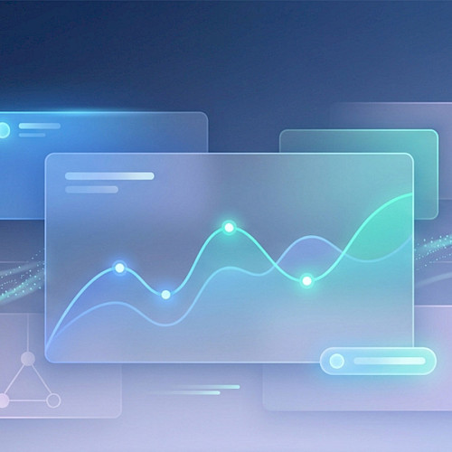 Abstrakte Visualisierung von IT-KPIs und Datenanalyse mit digitalen Dashboards und vernetzten Systemen