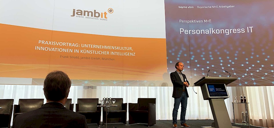 Frank Strobl, jambit Business Division Leiter von New Business sprach über "Unternehmenskultur und Innovation in der Künstlichen Intelligenz"